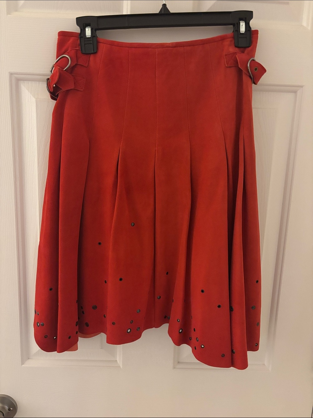 Donald J Pliner Leather Wrap Skirt soft suede feel with cotton lining and eyelet
